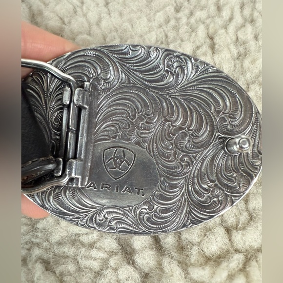 Ariat Boy's Tooled Western Belt with Removable Buckle size 24 30in black leather - Picture 7 of 17